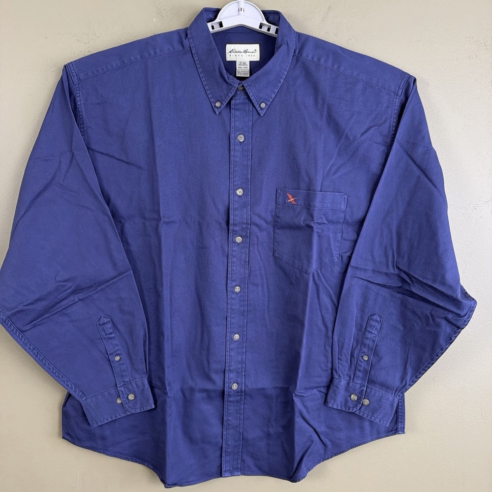 EDDIE BAUER Shirt Mens Xxl Twill Cotton Button Down Long Sleeve Admiral Blue NEW